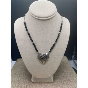 Vintage Brighton Heart Necklace Glass Black Beads